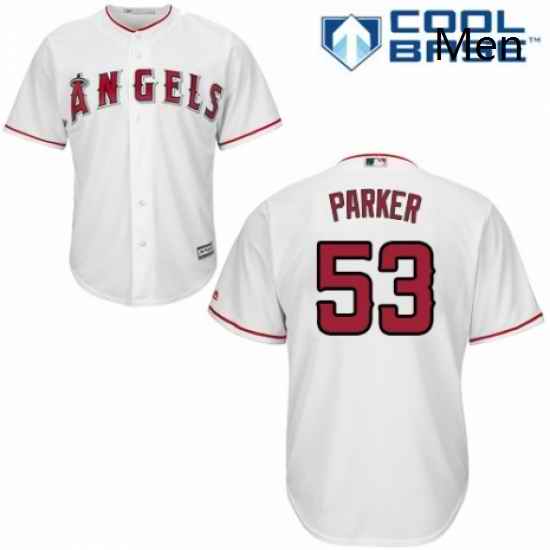Mens Majestic Los Angeles Angels of Anaheim 53 Blake Parker Replica White Home Cool Base MLB Jersey
